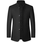 Wool Blend Overcoat Men's Black Stand-Collar Quilted Lining – Office, Casual, Winter, Gift