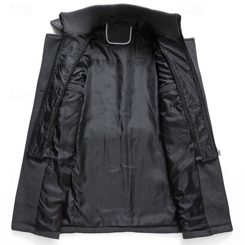 Wool Blend Overcoat Men's Grey Single Breasted Trench Jacket – Casual, Office, Winter, Gift
