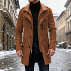 Wool Blend Overcoat Men's Grey Single Breasted Trench Jacket – Casual, Office, Winter, Gift