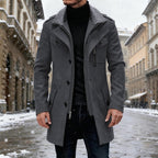 Wool Blend Overcoat Men's Grey Single Breasted Trench Jacket – Casual, Office, Winter, Gift