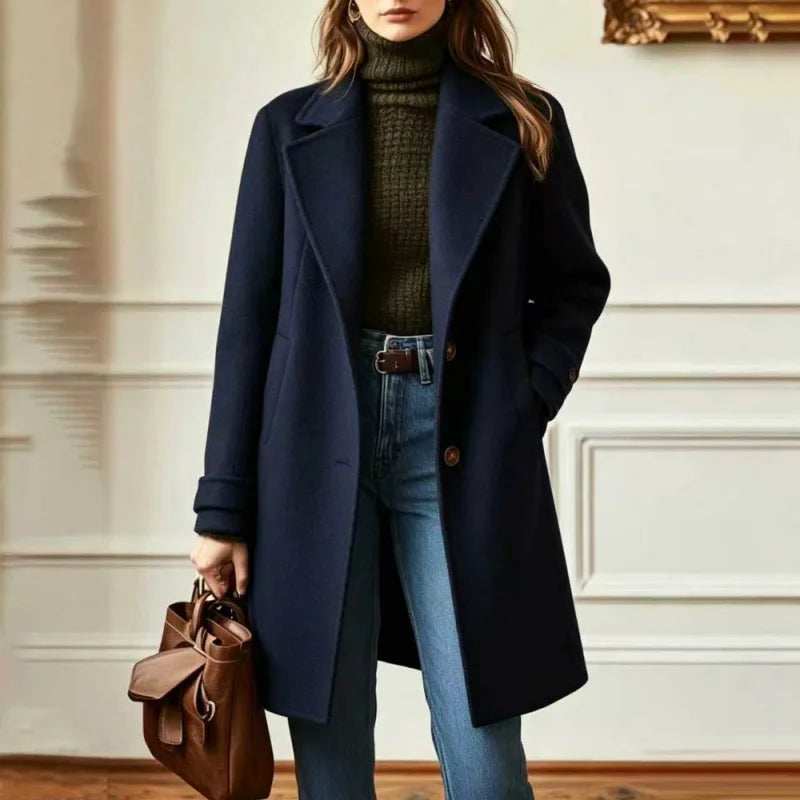 Wool Blend Trench Coat Women's Camel Mid-Length Lapel Overcoat – Office, Casual, Autumn Winter Gift