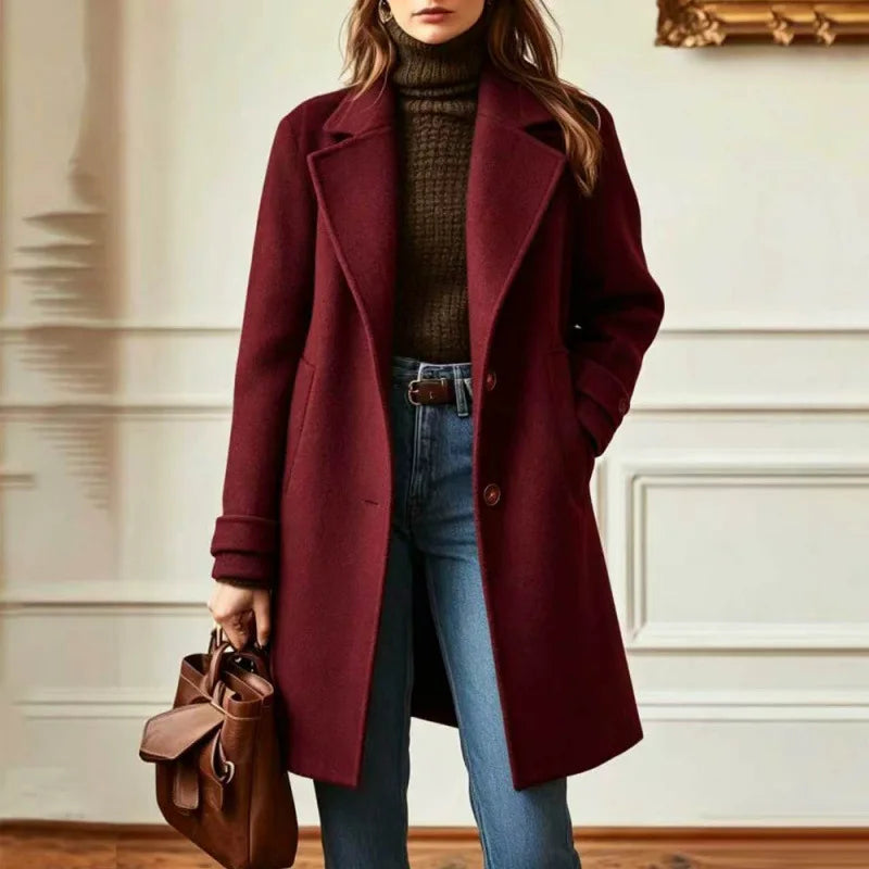 Wool Blend Trench Coat Women's Camel Mid-Length Lapel Overcoat – Office, Casual, Autumn Winter Gift