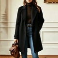 Wool Blend Trench Coat Women's Camel Mid-Length Lapel Overcoat – Office, Casual, Autumn Winter Gift