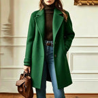 Wool Blend Trench Coat Women's Camel Mid-Length Lapel Overcoat – Office, Casual, Autumn Winter Gift