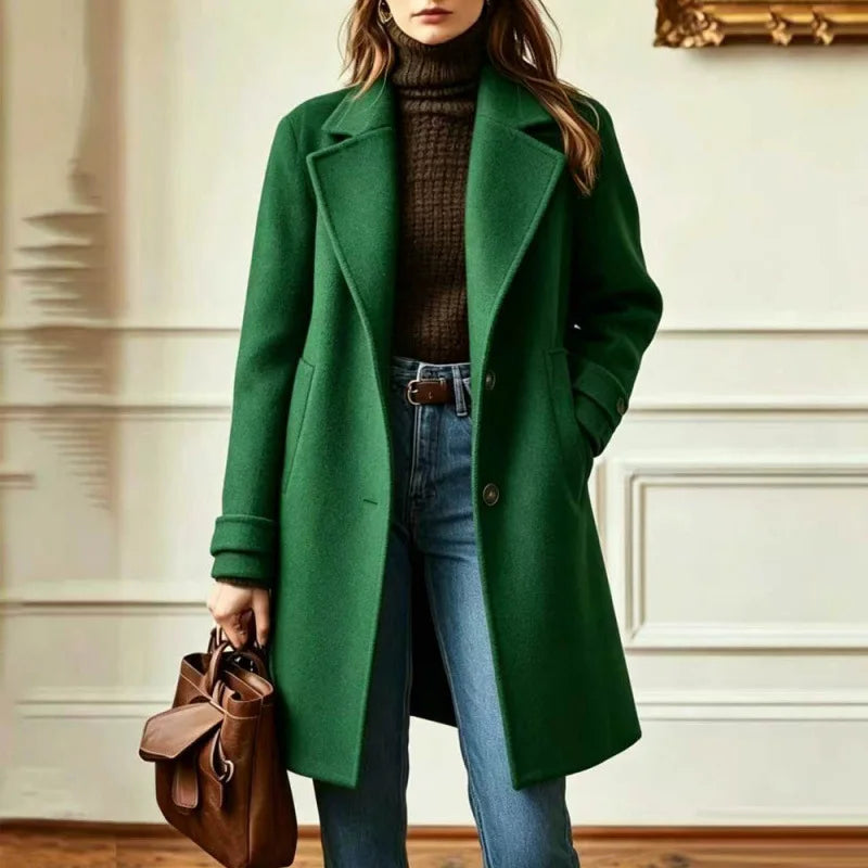 Wool Blend Trench Coat Women's Camel Mid-Length Lapel Overcoat – Office, Casual, Autumn Winter Gift