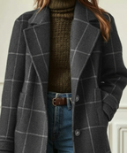 Wool Coat Green Check Women's Mid-Length Lapel Overcoat – Casual, Office, Autumn Winter, Gift
