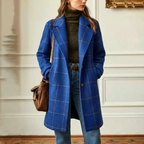 Wool Coat Green Check Women's Mid-Length Lapel Overcoat – Casual, Office, Autumn Winter, Gift