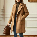 Wool Coat Green Check Women's Mid-Length Lapel Overcoat – Casual, Office, Autumn Winter, Gift