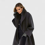 Wool Coat Red Shawl Collar Women's Mid-Length Overcoat – Office, Casual, Winter, Holiday Gift