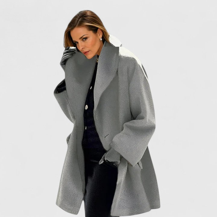 Wool Coat Red Shawl Collar Women's Mid-Length Overcoat – Office, Casual, Winter, Holiday Gift