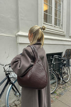 Woven Leather Hobo Bag Burgundy Large Women's Shoulder Tote – Casual, Office, Everyday, Gift