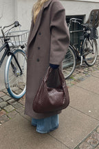 Woven Leather Hobo Bag Burgundy Large Women's Shoulder Tote – Casual, Office, Everyday, Gift