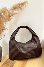 Woven Leather Hobo Bag Burgundy Large Women's Shoulder Tote – Casual, Office, Everyday, Gift