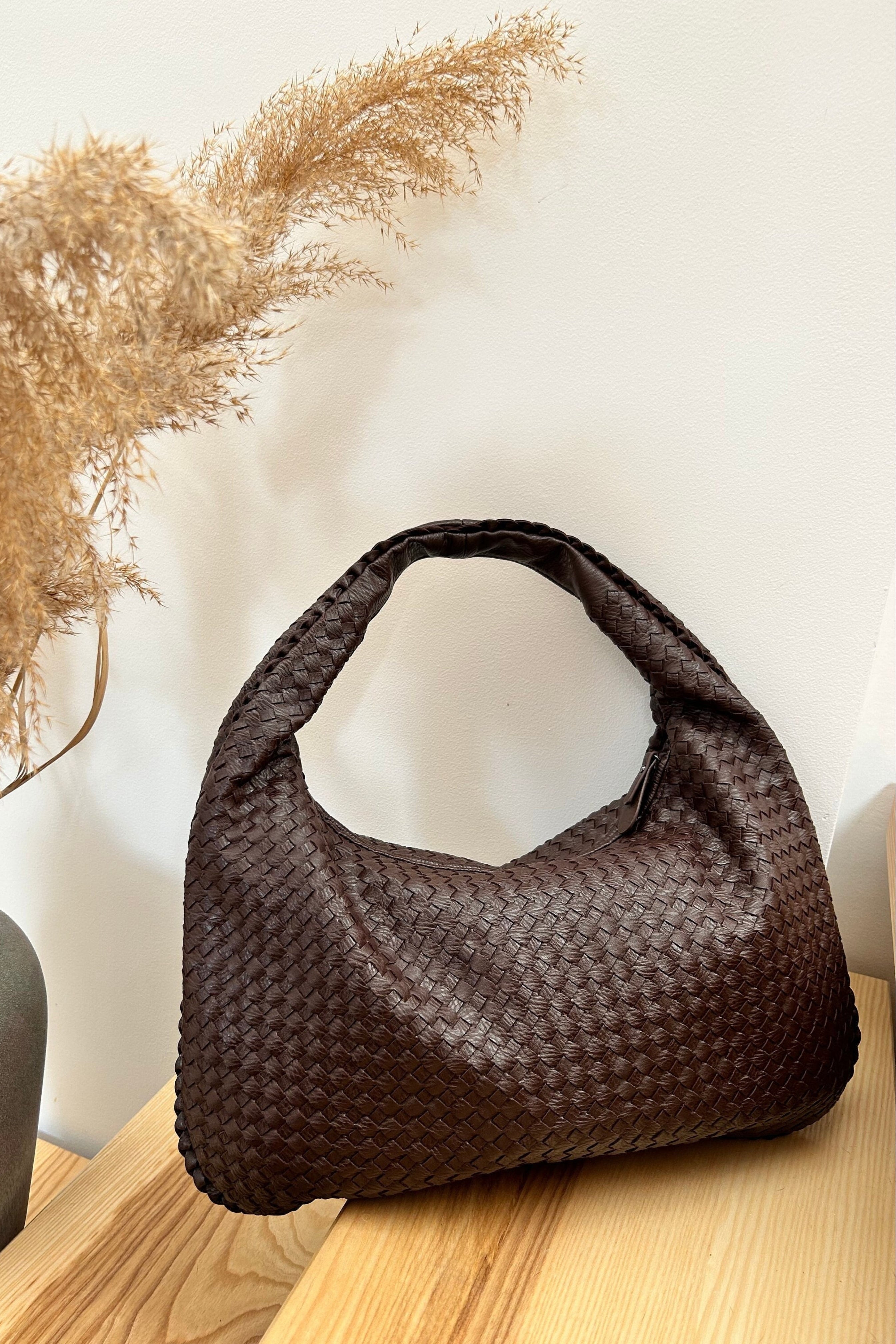 Woven Leather Hobo Bag Burgundy Large Women's Shoulder Tote – Casual, Office, Everyday, Gift