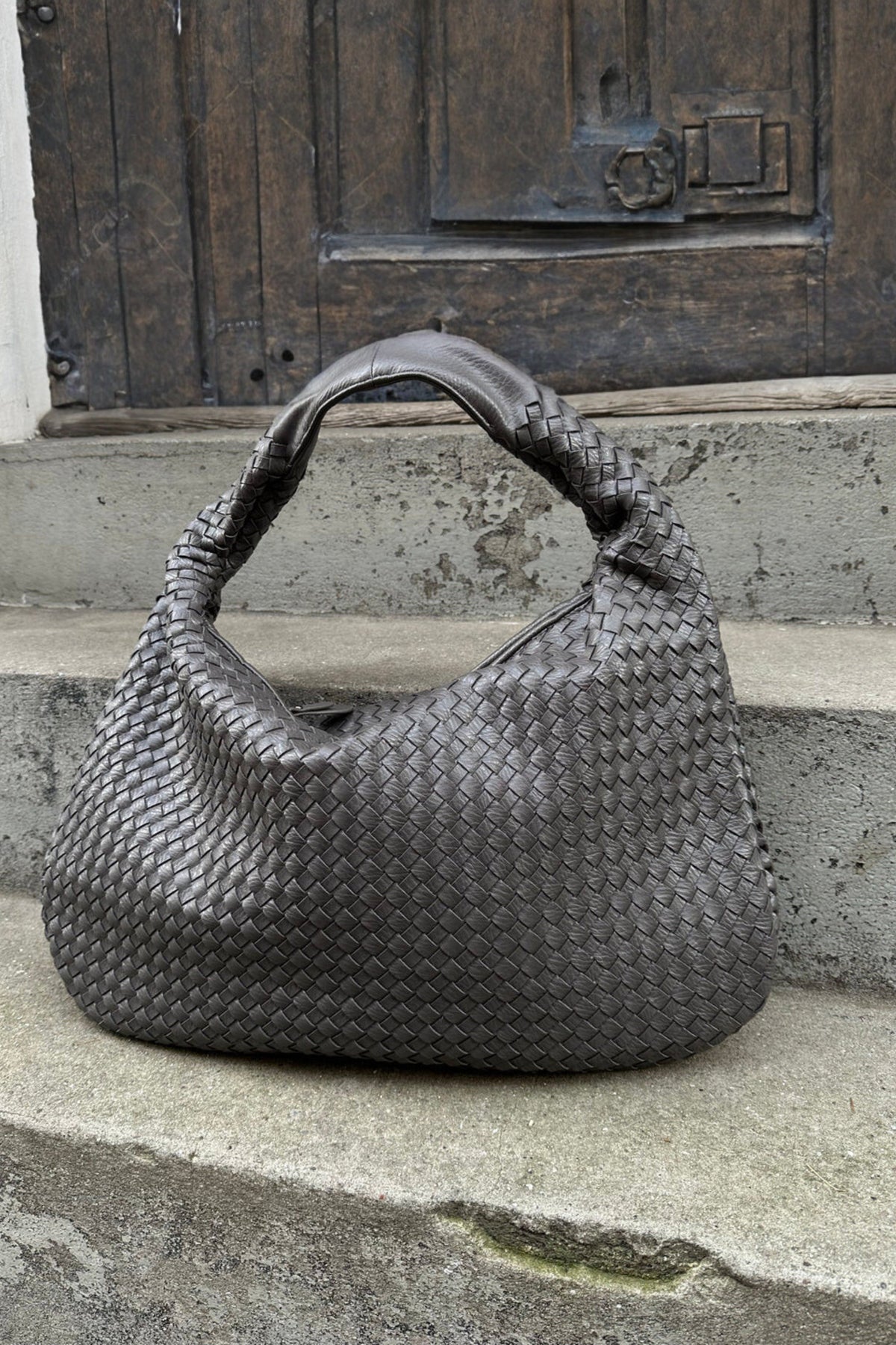 Woven Leather Hobo Bag Burgundy Large Women's Shoulder Tote – Casual, Office, Everyday, Gift