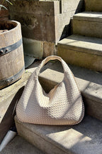 Woven Leather Hobo Bag Burgundy Large Women's Shoulder Tote – Casual, Office, Everyday, Gift