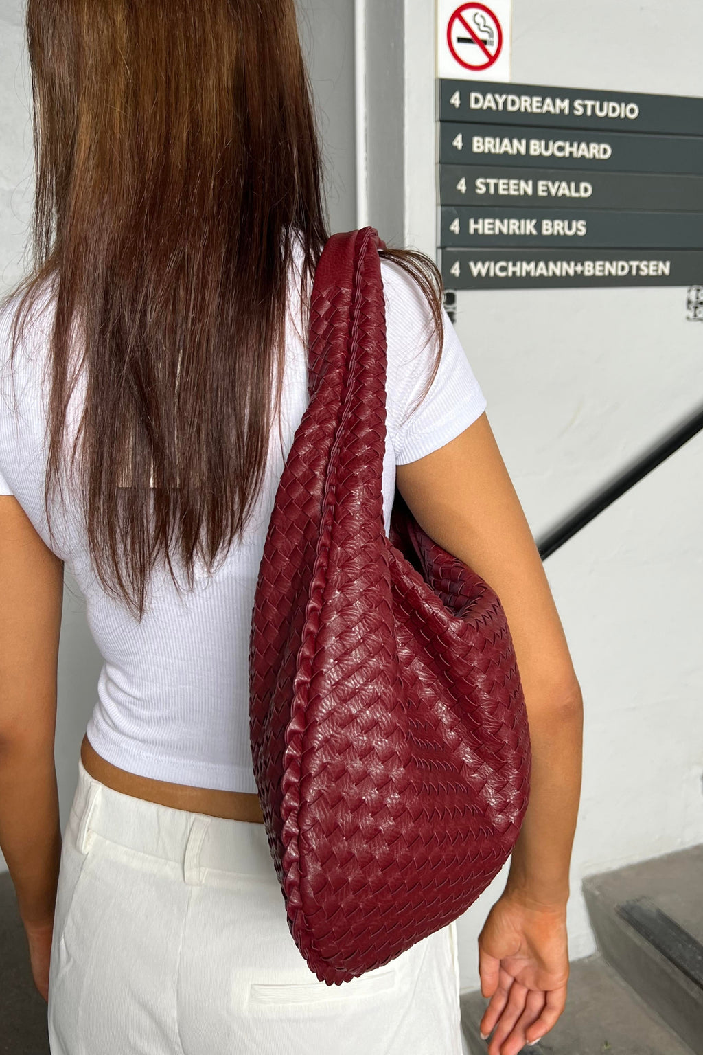 Woven Leather Hobo Bag Burgundy Large Women's Shoulder Tote – Casual, Office, Everyday, Gift