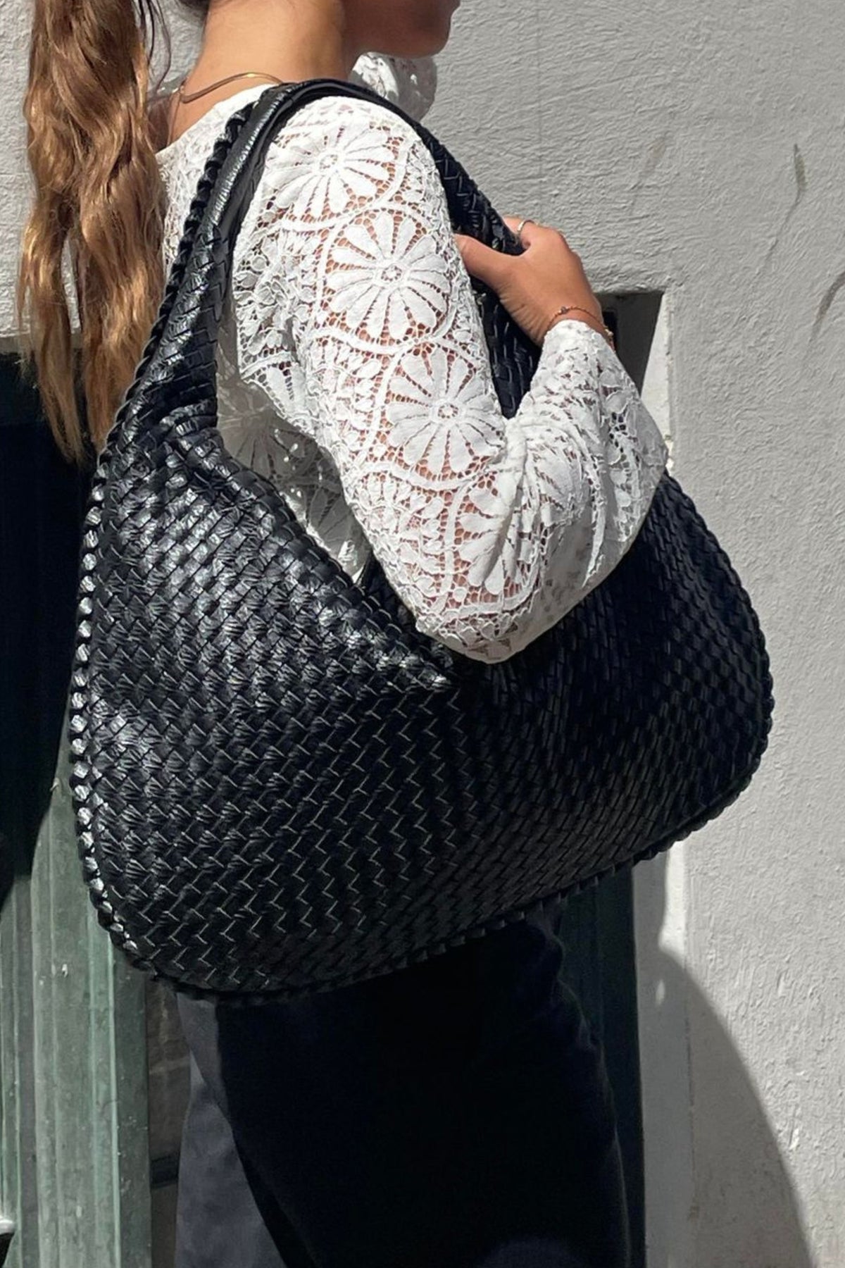 Woven Leather Hobo Bag Burgundy Large Women's Shoulder Tote – Casual, Office, Everyday, Gift