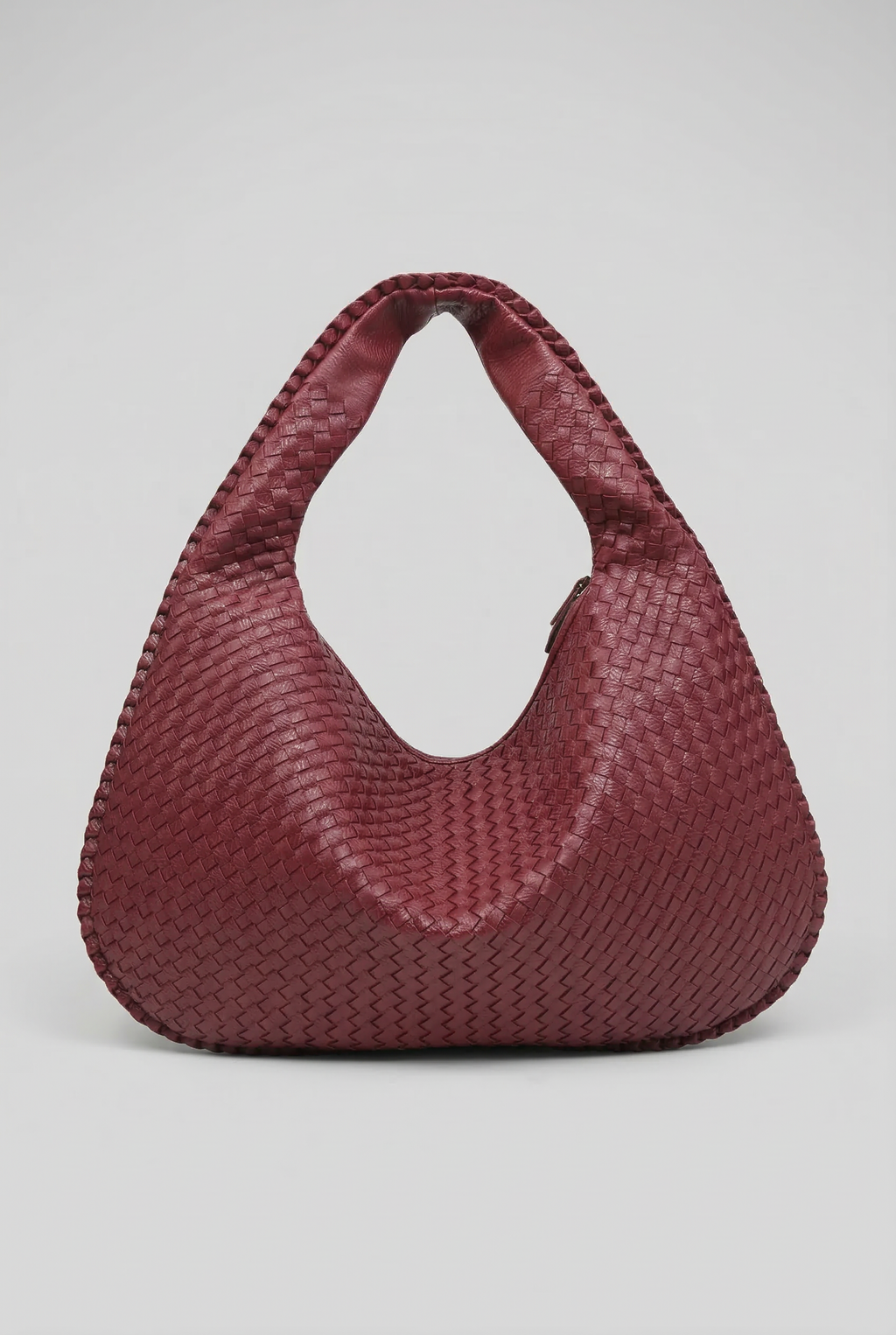 Woven Leather Hobo Bag Burgundy Large Women's Shoulder Tote – Casual, Office, Everyday, Gift
