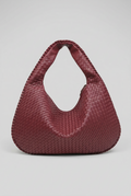 Woven Leather Hobo Bag Burgundy Large Women's Shoulder Tote – Casual, Office, Everyday, Gift