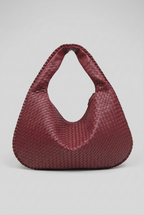 Woven Leather Hobo Bag Burgundy Large Women's Shoulder Tote – Casual, Office, Everyday, Gift