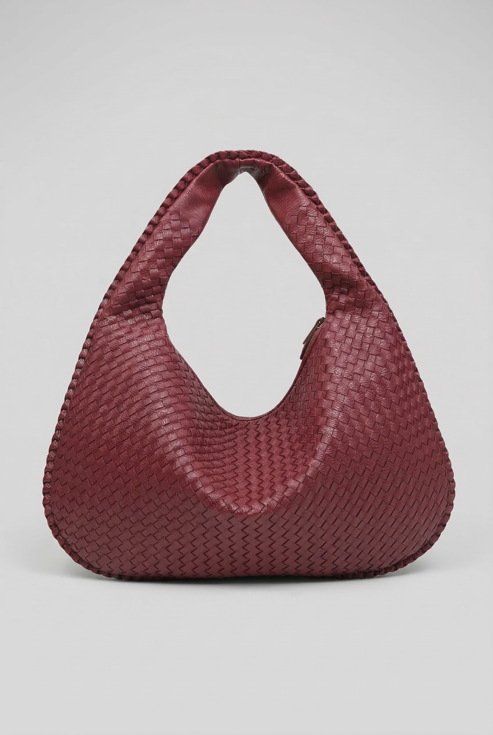 Woven Leather Hobo Bag Burgundy Large Women's Shoulder Tote – Casual, Office, Everyday, Gift