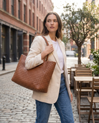 Woven Leather Tote Bag Brown Women's Handbag – Work, Everyday, Travel, Office, Gift