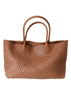 Woven Leather Tote Bag Brown Women's Handbag – Work, Everyday, Travel, Office, Gift