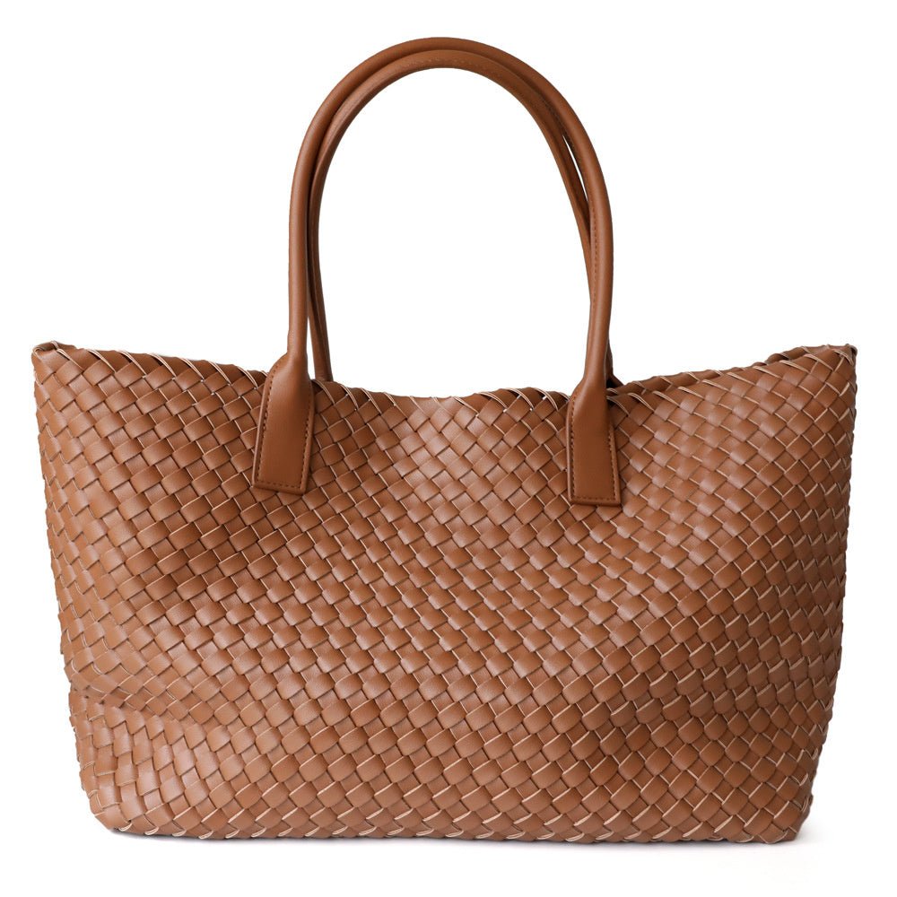 Woven Leather Tote Bag Brown Women's Handbag – Work, Everyday, Travel, Office, Gift