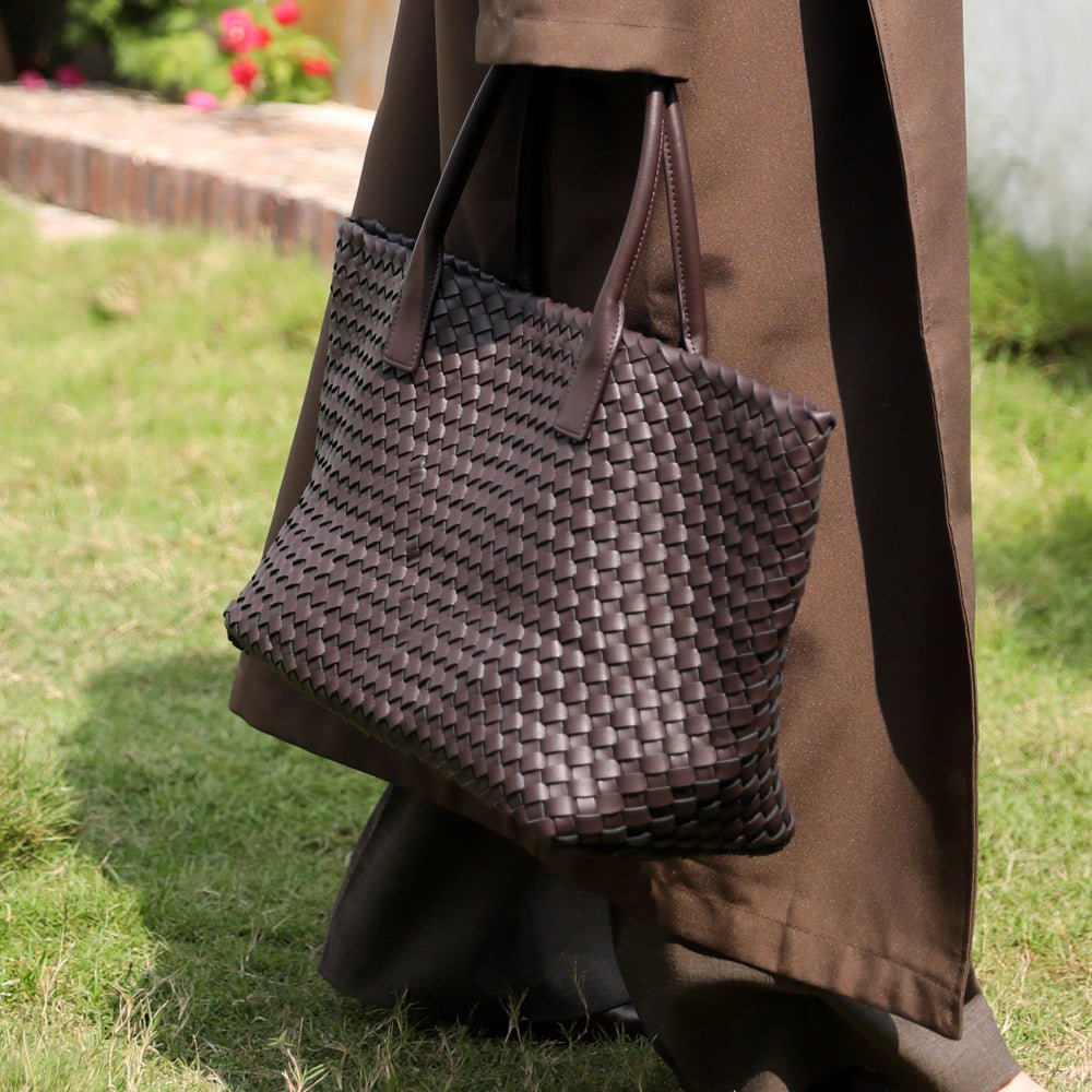 Woven Leather Tote Bag Brown Women's Handbag – Work, Everyday, Travel, Office, Gift