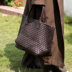 Woven Leather Tote Bag Brown Women's Handbag – Work, Everyday, Travel, Office, Gift