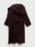 Wrap Coat Wool Blend Bordeaux Women's Longline Overcoat – Casual, Office, Autumn Winter Outerwear