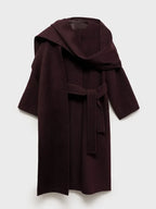 Wrap Coat Wool Blend Bordeaux Women's Longline Overcoat – Casual, Office, Autumn Winter Outerwear