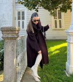 Wrap Coat Wool Blend Bordeaux Women's Longline Overcoat – Casual, Office, Autumn Winter Outerwear