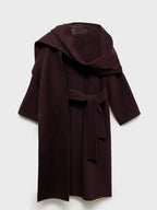 Wrap Coat Wool Blend Bordeaux Women's Longline Overcoat – Casual, Office, Autumn Winter Outerwear