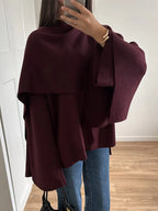Wrap Coat Wool Blend Bordeaux Women's Longline Overcoat – Casual, Office, Autumn Winter Outerwear