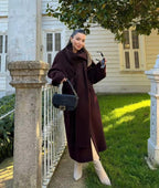 Wrap Coat Wool Blend Bordeaux Women's Longline Overcoat – Casual, Office, Autumn Winter Outerwear