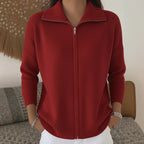 Zip Cardigan Knitted Women's Pink Stand Collar Long Sleeve – Casual, Office Layering Everyday Wear