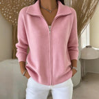 Zip Cardigan Knitted Women's Pink Stand Collar Long Sleeve – Casual, Office Layering Everyday Wear
