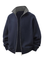 Zip-Front Knitted Cardigan Men's Navy High-Neck Sweater Jacket – Casual, Office · Werune