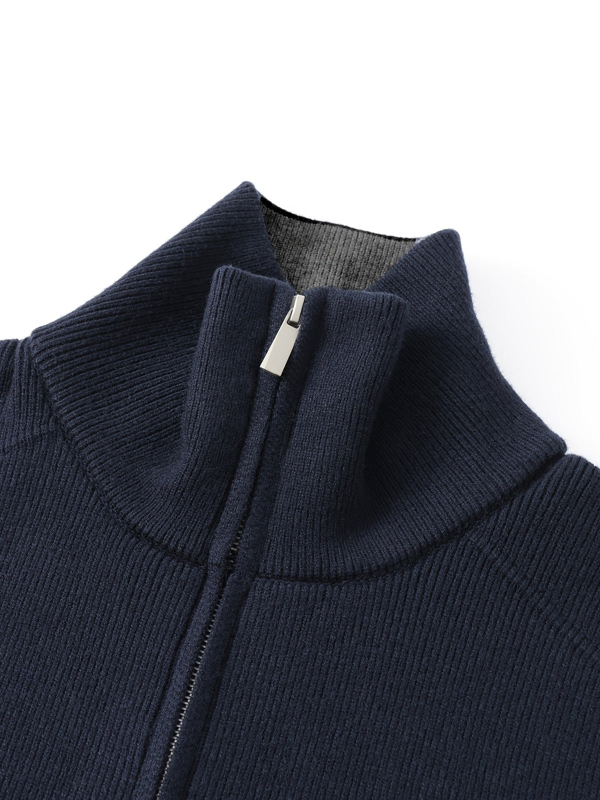 Zip-Front Knitted Cardigan Men's Navy High-Neck Sweater Jacket – Casual, Office · Werune