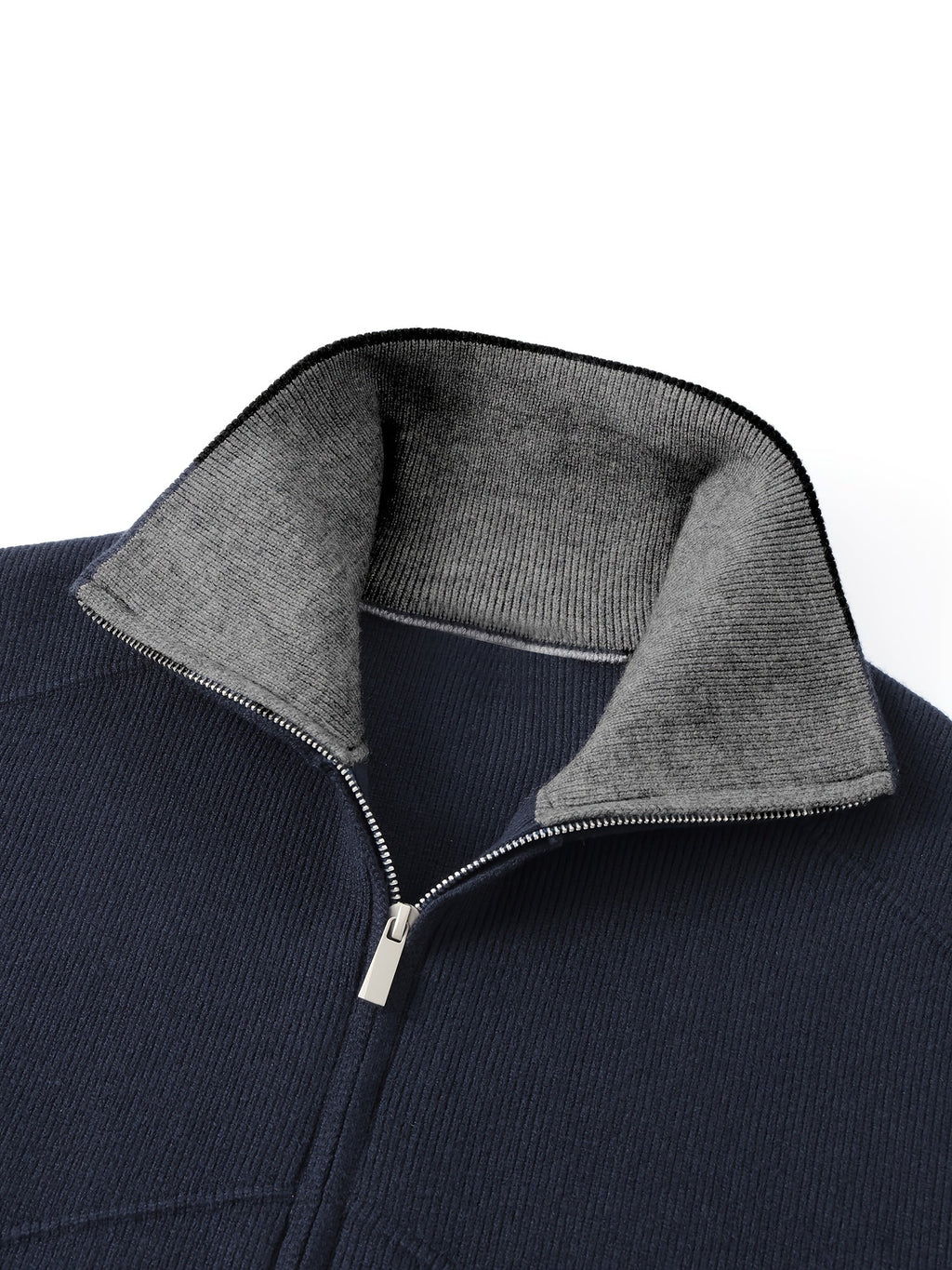 Zip-Front Knitted Cardigan Men's Navy High-Neck Sweater Jacket – Casual, Office · Werune