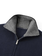 Zip-Front Knitted Cardigan Men's Navy High-Neck Sweater Jacket – Casual, Office · Werune