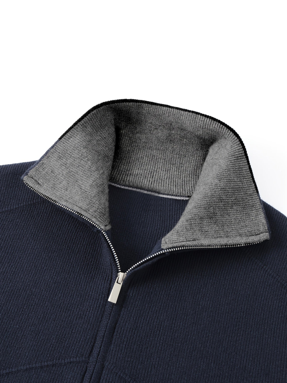 Zip-Front Knitted Cardigan Men's Navy High-Neck Sweater Jacket – Casual, Office · Werune