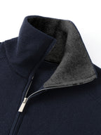 Zip-Front Knitted Cardigan Men's Navy High-Neck Sweater Jacket – Casual, Office · Werune