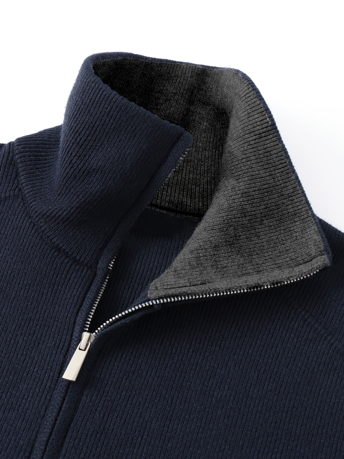 Zip-Front Knitted Cardigan Men's Navy High-Neck Sweater Jacket – Casual, Office · Werune