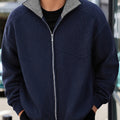 Zip-Front Knitted Cardigan Men's Navy High-Neck Sweater Jacket – Casual, Office · Werune