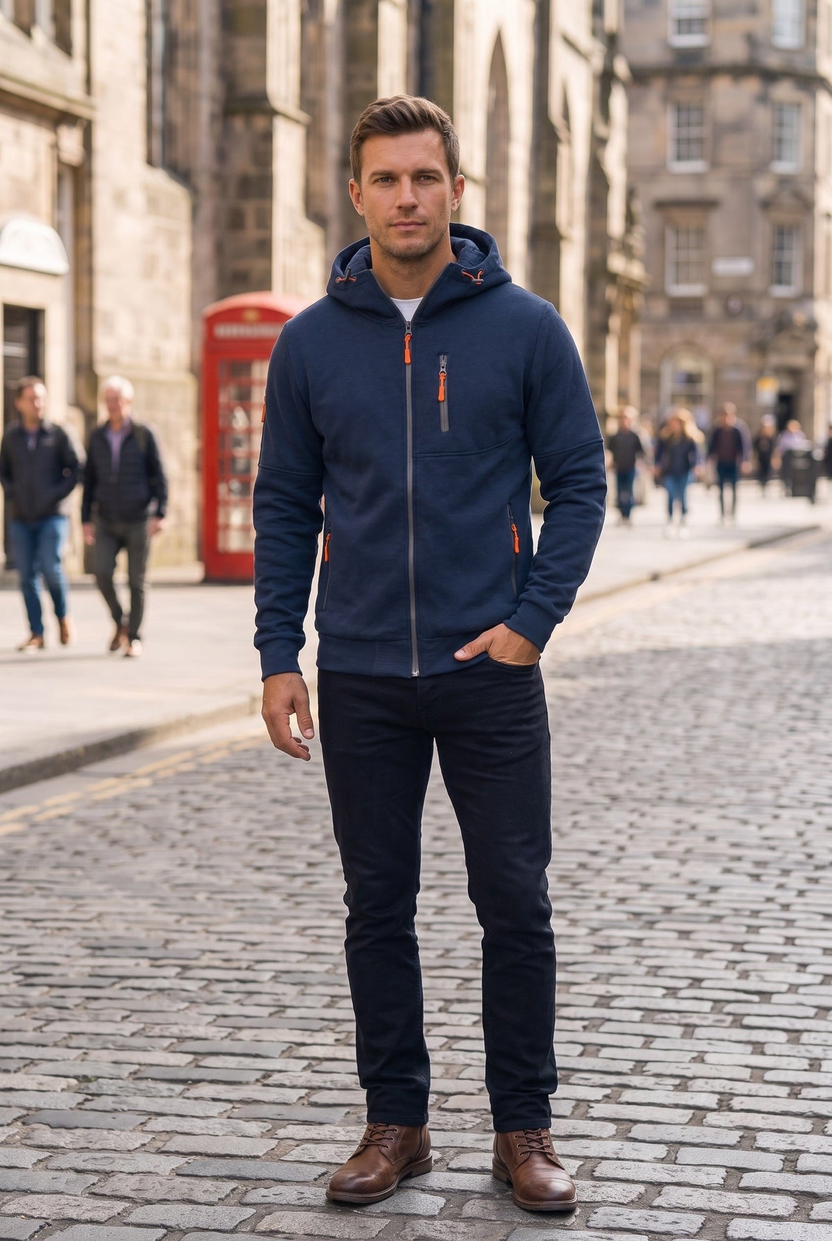 Zip Hoodie Navy Men's Full Zip Hooded Jacket with Zipped Pockets – Casual, Everyday Wear