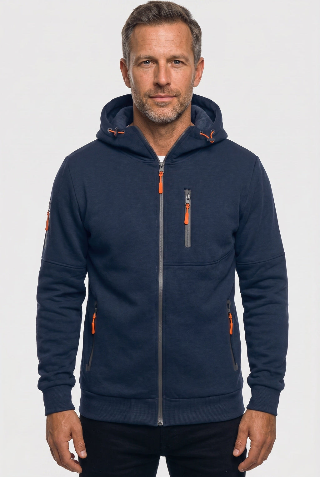 Zip Hoodie Navy Men's Full Zip Hooded Jacket with Zipped Pockets – Casual, Everyday Wear