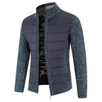 Zip-Up Cardigan Jacket Men's Fleece-Lined Knitted Sleeves Stand Collar – Casual, Winter Warmth